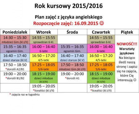Plan zajęć z języka angielskiego 2015/2016